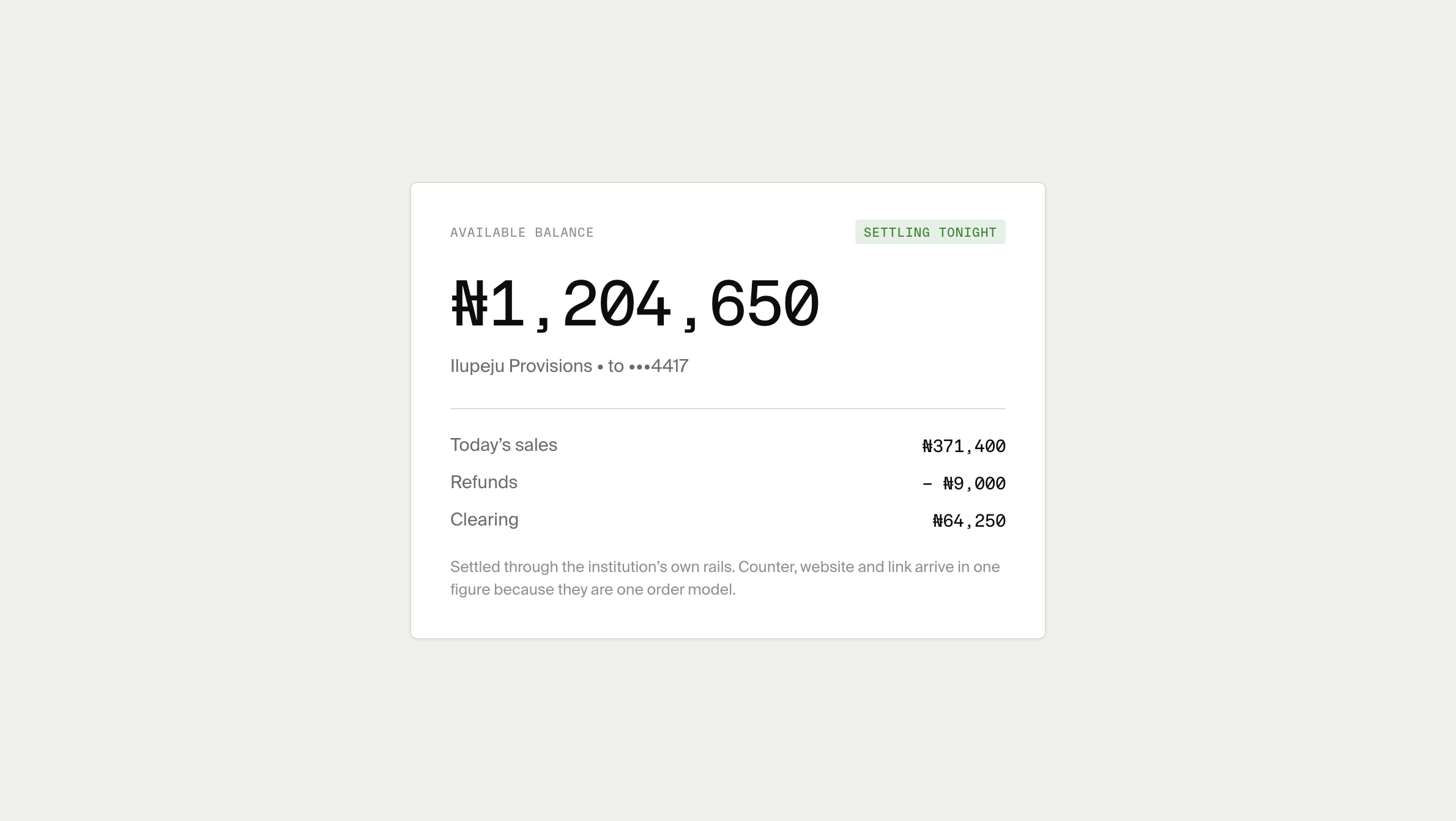 Merchant balance and settlement information